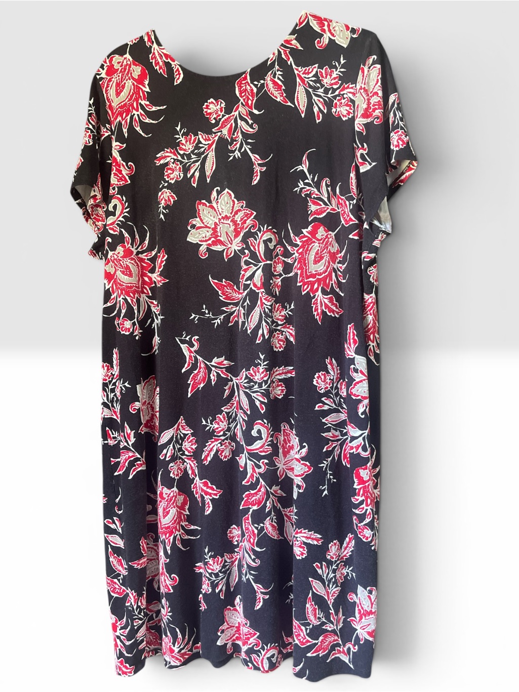 J. Jill Black Midi Dress With Red And Cream Floral Print